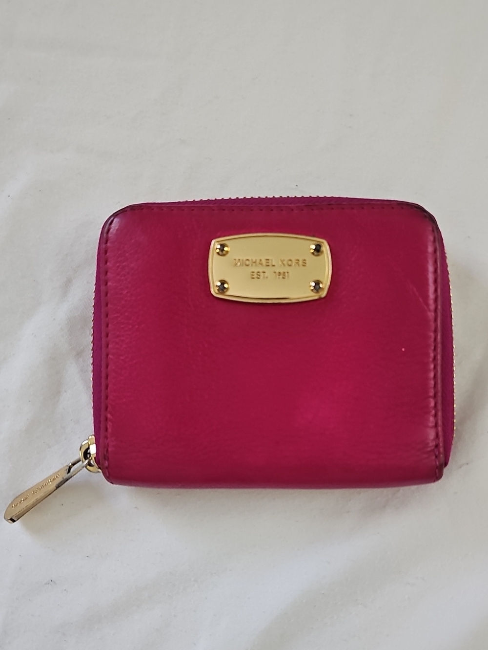Michael Kors Hot Pink Leather Zip-Around Wallet with Gold Plate